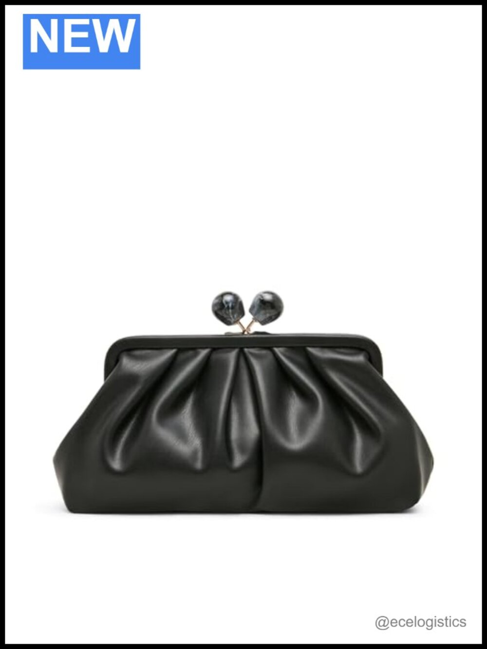 Faux Leather Pleated Frame Clutch with Kiss Lock Closure & Removable Crossbody